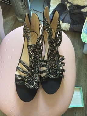 Black Embellished Strappy Dress Sandals